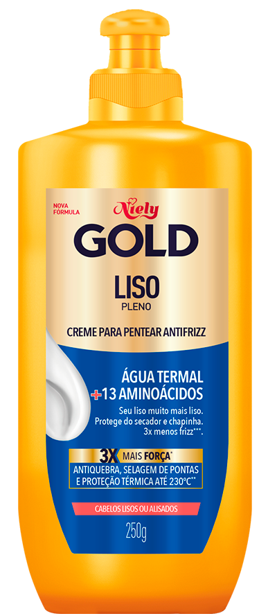 Imagem Packshot Creme Para Pentear Niely Gold Liso Pleno 250 ml | Fique Diva