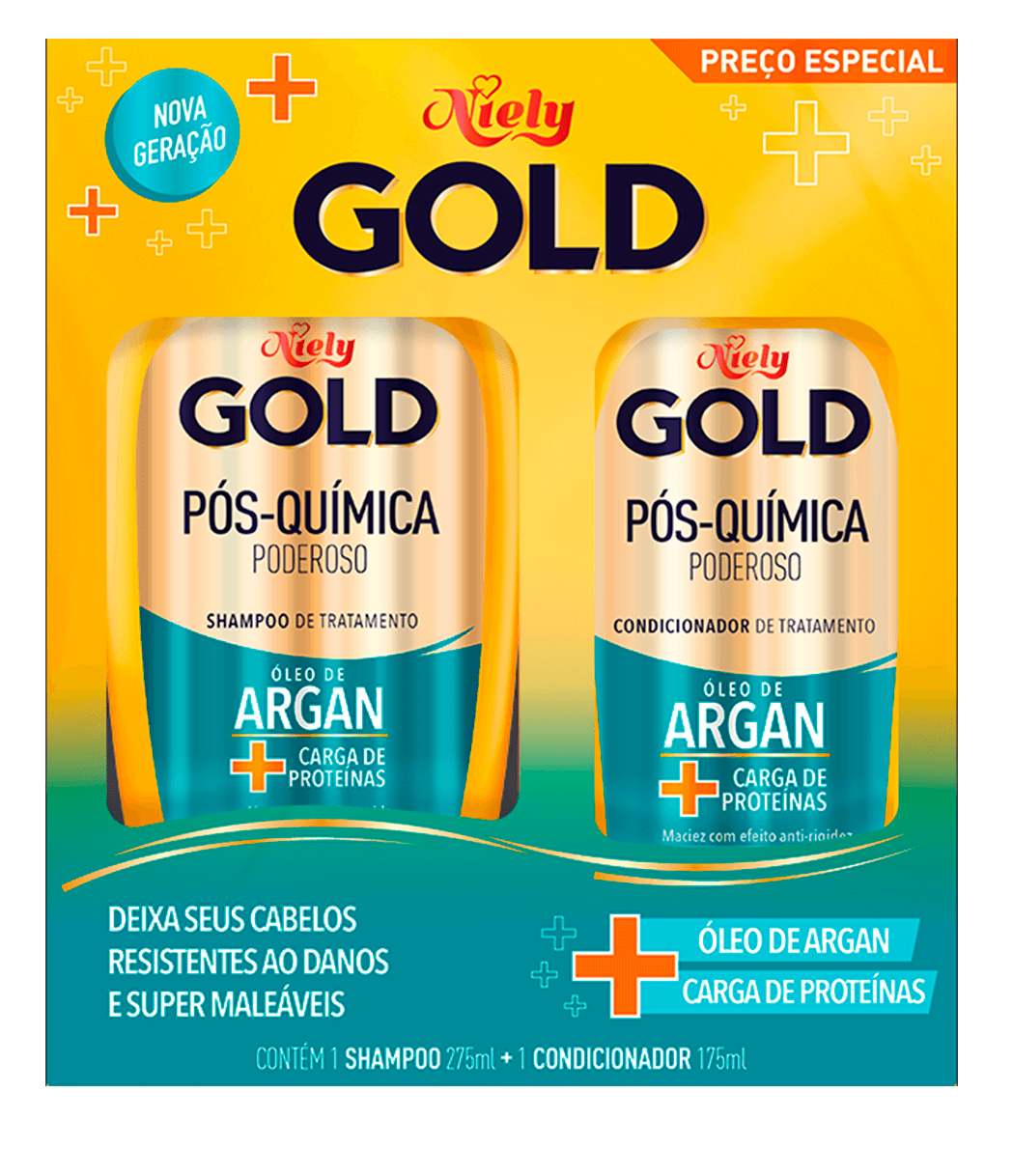 Imagem Packshot Kit Especial (Shampoo + Condicionador) Niely Gold Pós-Química Poderoso | Fique Diva