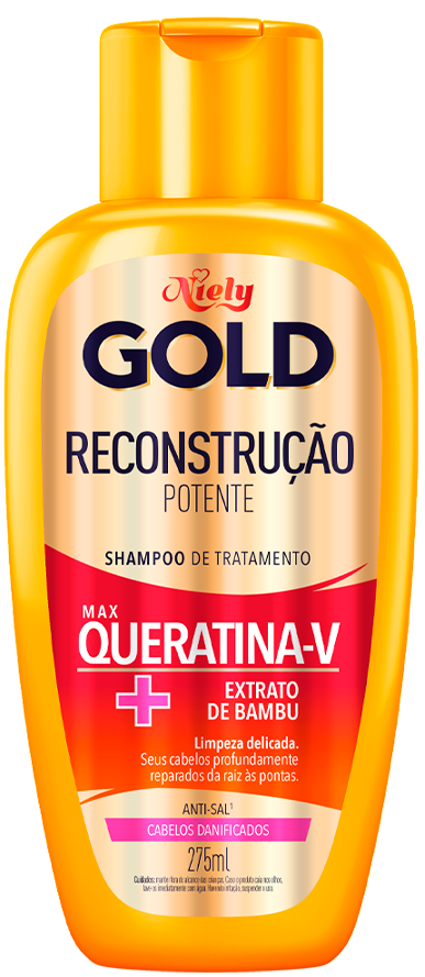 Imagem Packshot Shampoo Niely Gold Reconstrução Potente 275ml | Fique Diva