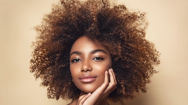 garota com os cabelos de cor morena iluminada mel crespo