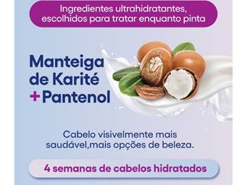 Foto falando dos ingredientes manteiga de karité e pantenol da linha Cor&Ton 0% Amônia
