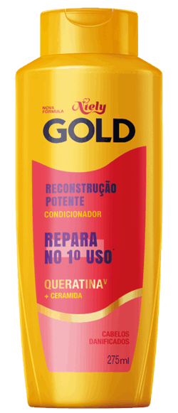 Imagem Packshot Condicionador Niely Gold Reconstrução Potente 275ml | Fique Diva