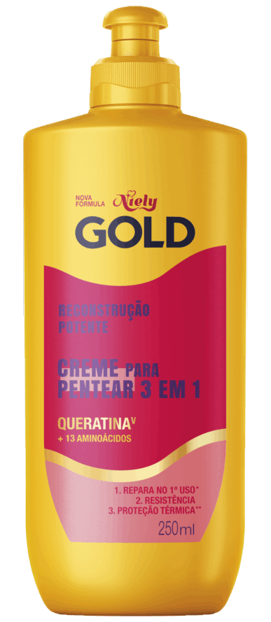 Imagem Packshot Creme Para Pentear Niely Gold Reconstrução Potente 250ml | Fique Diva