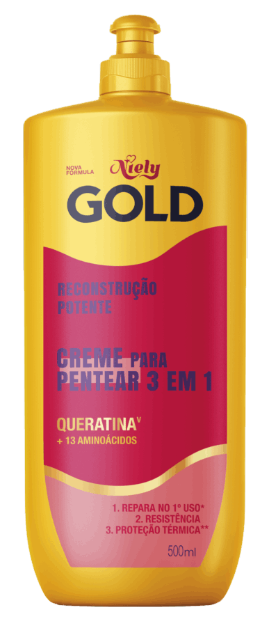 Imagem Packshot Creme Para Pentear Niely Gold Reconstrução Potente 500ml | Fique Diva
