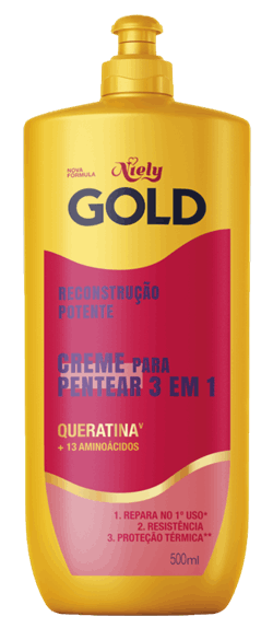 Imagem Packshot Creme Para Pentear Niely Gold Reconstrução Potente 500ml | Fique Diva