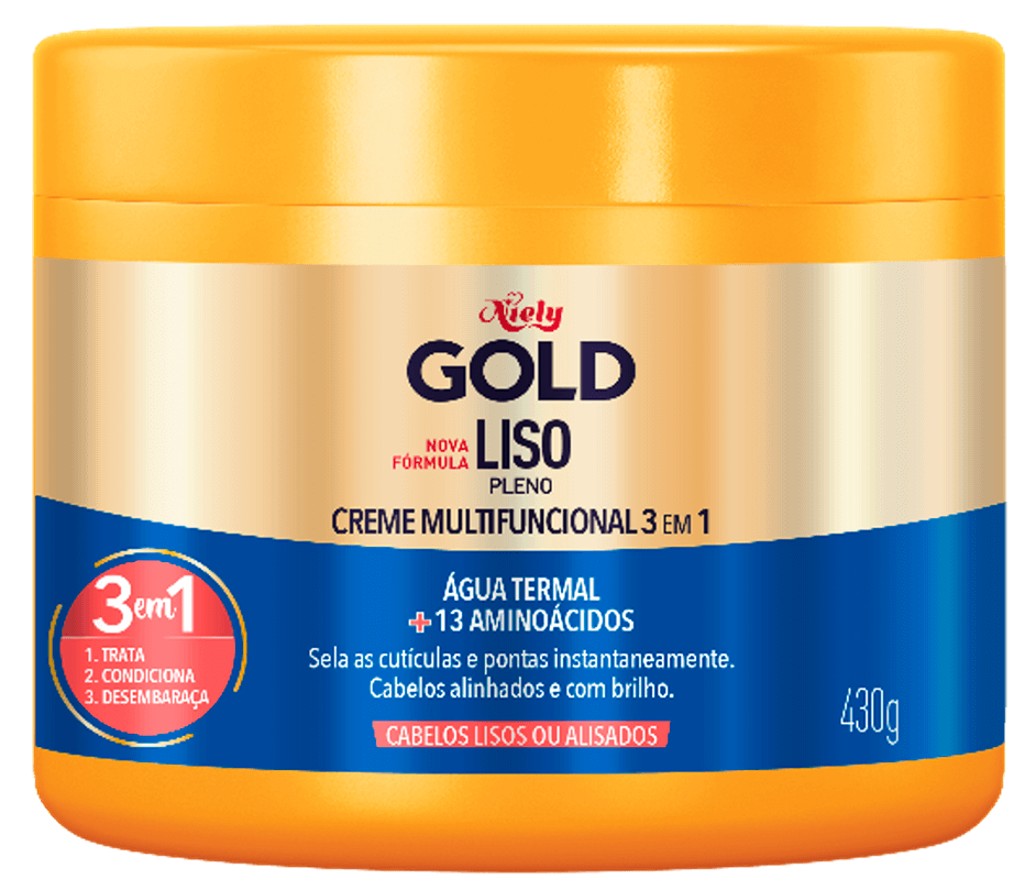 Imagem Packshot Creme de Tratamento Niely Gold Liso Pleno 430g | Fique Diva