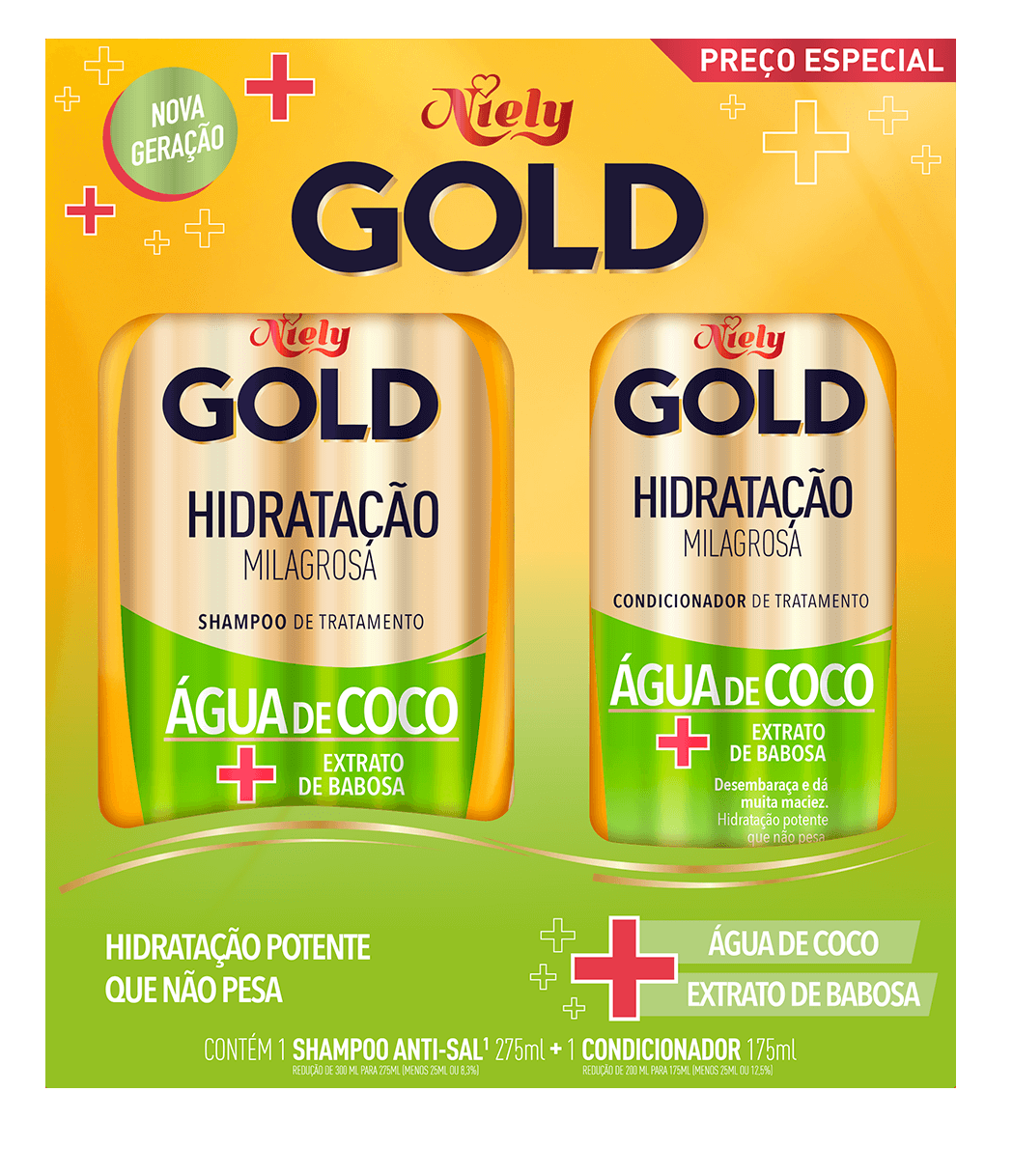 Imagem Packshot Kit Especial (Shampoo + Condicionador) Niely Gold Hidratação Milagrosa | Fique Diva