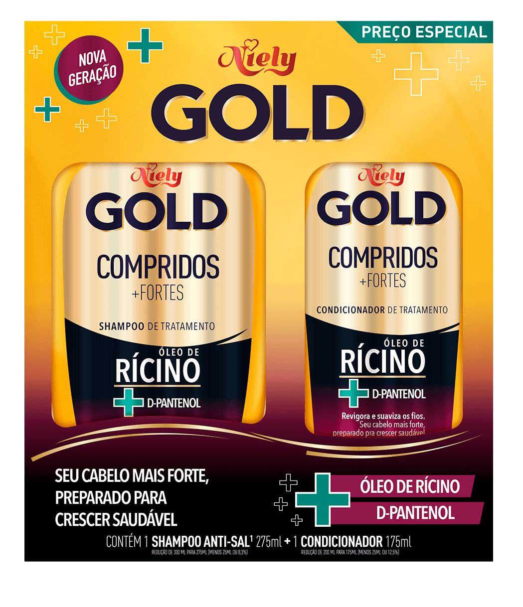 Imagem Packshot Kit Especial (Shampoo + Condicionador) Niely Gold Compridos+Fortes  | Fique Diva