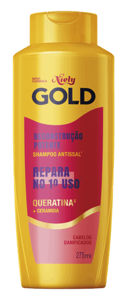 Imagem Packshot Shampoo Niely Gold Reconstrução Potente 275ml | Fique Diva