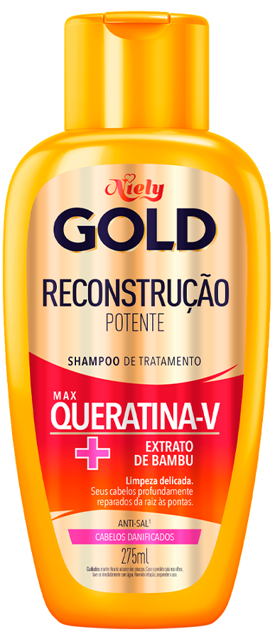 Imagem Packshot Shampoo Niely Gold Reconstrução Potente 275ml | Fique Diva