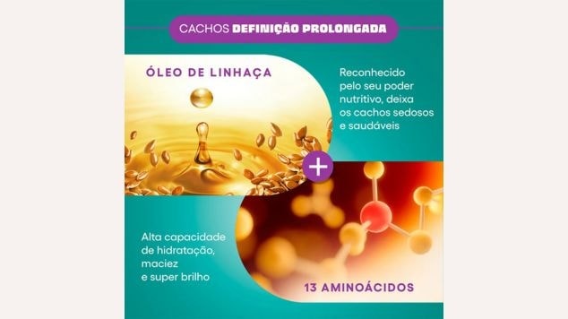 Ativos principais para a linha Cachos Definição Prolongada de Niely Gold