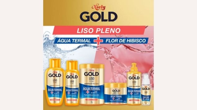 Linha completa de produtos da linha Niely Gold Liso Pleno.