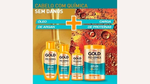 Linha completa dos produtos da linha Niely Gold Pós-Química Poderoso. 